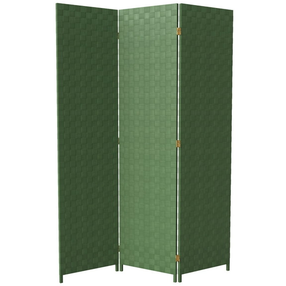 Red Lantern 6 ft. Tall Woven Fiber Outdoor All Weather Room Divider - 3 Panel - Green
