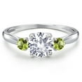 thumbnail image 3 of Gem Stone King 10K White Gold White Created Sapphire and Green Peridot 3-Stone Ring for Women | 1.24 Cttw | Round 6MM | Gemstone September Birthstone | Size 8, 3 of 6
