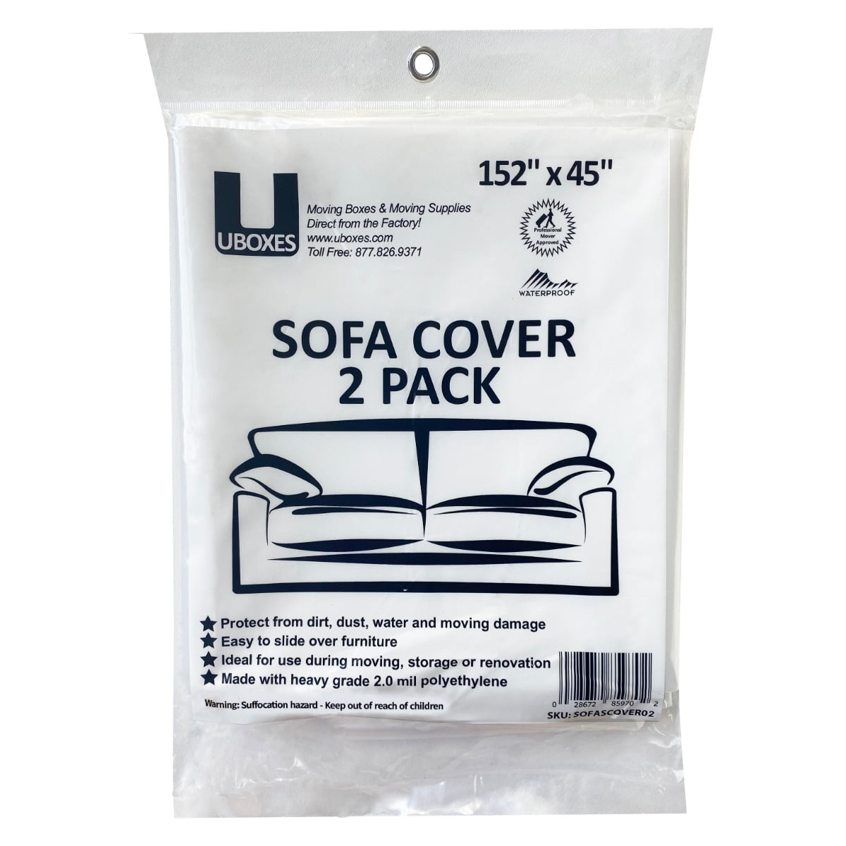 uBoxes 2 SOFA Covers 152" x 45" Moving & Storage Bags