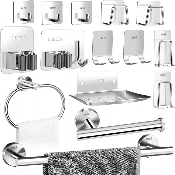 15 Pzs Juego Sets De Accesorios Para Baño Toallero PLATA