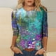 thumbnail image 1 of ICHUANYI Clearance Women's Fashion Printed T-shirt 3/4 Sleeves Blouse Round Neck Casual Tops(Sky Blue, M) ICHUANYI WER2023080807475, 1 of 5