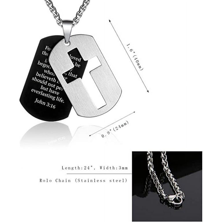 Dog Tag Cross Necklace for Men Boys Stainless Steel Dog Tag Pendant Chain  Bible Verse Military Army First Communion Confirmation Religious Christian