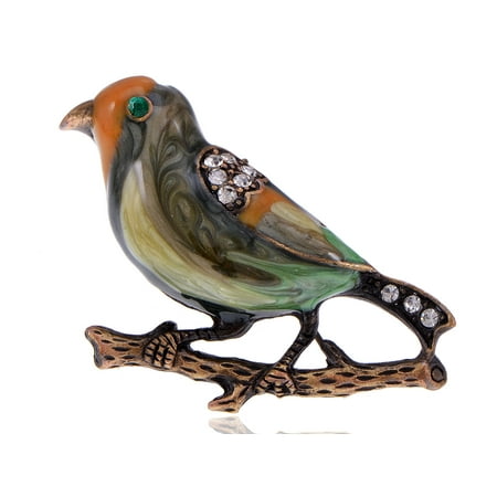 Vintage Repro Crystal Rhinestone Enamel Sparrow Bird Costume Jewelry Pin Brooch