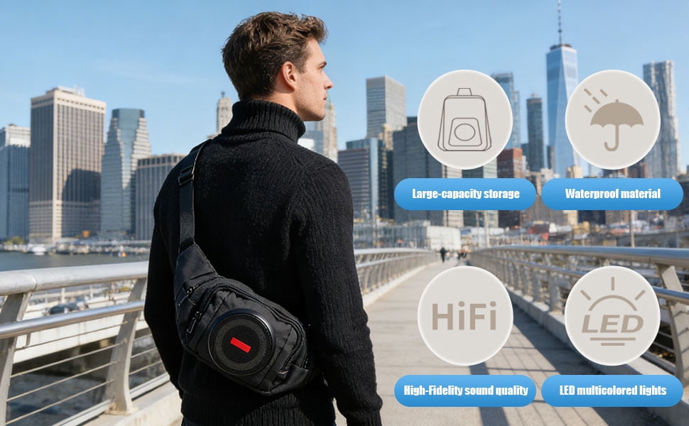 Miiottaa Convertible Backpacks with Speakers Bluetooths Fanny Pack for Parties/Festivals/Beach/Boats Rechargeable Slings Bag