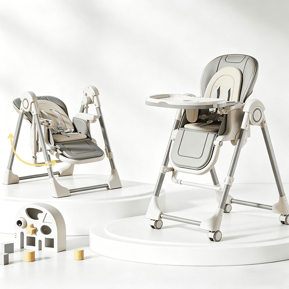 2 in 1 Baby High Chair Folding Baby Dining Chairs Convertible Baby Swing Adjustable Seat for Eating,0-6 years,Unisex,GRAY