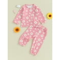 thumbnail image 2 of Bagilaanoe 2PCS  Baby Girl Pants Set Toddler Daisy Print Long Sleeve Sweatshirt Tops +  Sweatpants 6M 12M 18M 24M 3T 4T Kids Casual Sweatsuits, 2 of 9