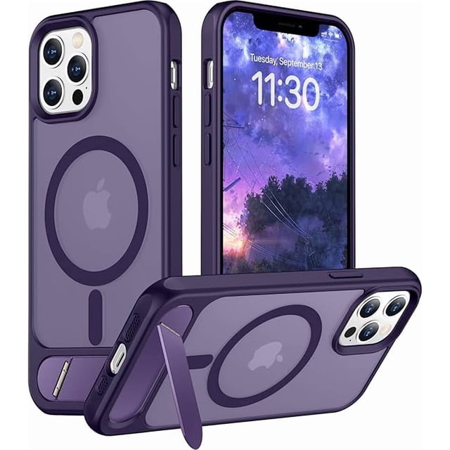 Funda con Soporte Magnético invisible, Delgada Mate, para iPhone 12/12 Pro, Morado