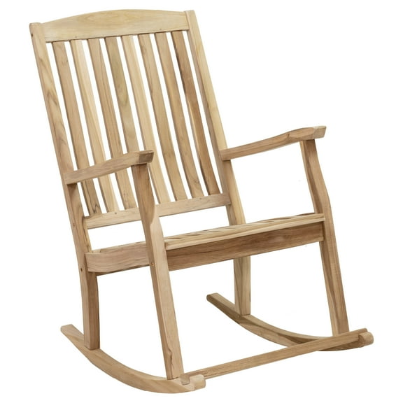 Sunnydaze Teak Wood Outdoor Rocking Chair with Slatted Back - Unfinished