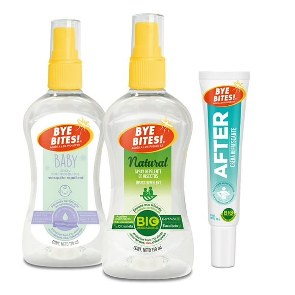 Tripack Repelentes de Mosquitos y Insectos Spray Baby Crema Repelente Baby Crema After Post Piquetes BYE BITES Repelente