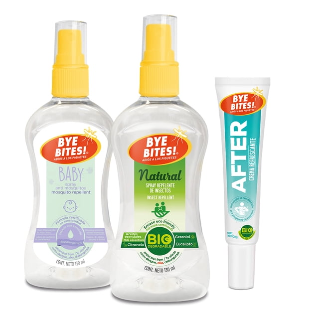 Tripack Repelentes de Mosquitos y Insectos Spray Baby Crema Repelente Baby Crema After Post Piquetes BYE BITES Repelente