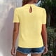 thumbnail image 3 of Blusas de Manga Corta para las Mujeres de la Moda Color Sólido Botón de Verano con Cuello Redondo, Poliéster, 3 of 7
