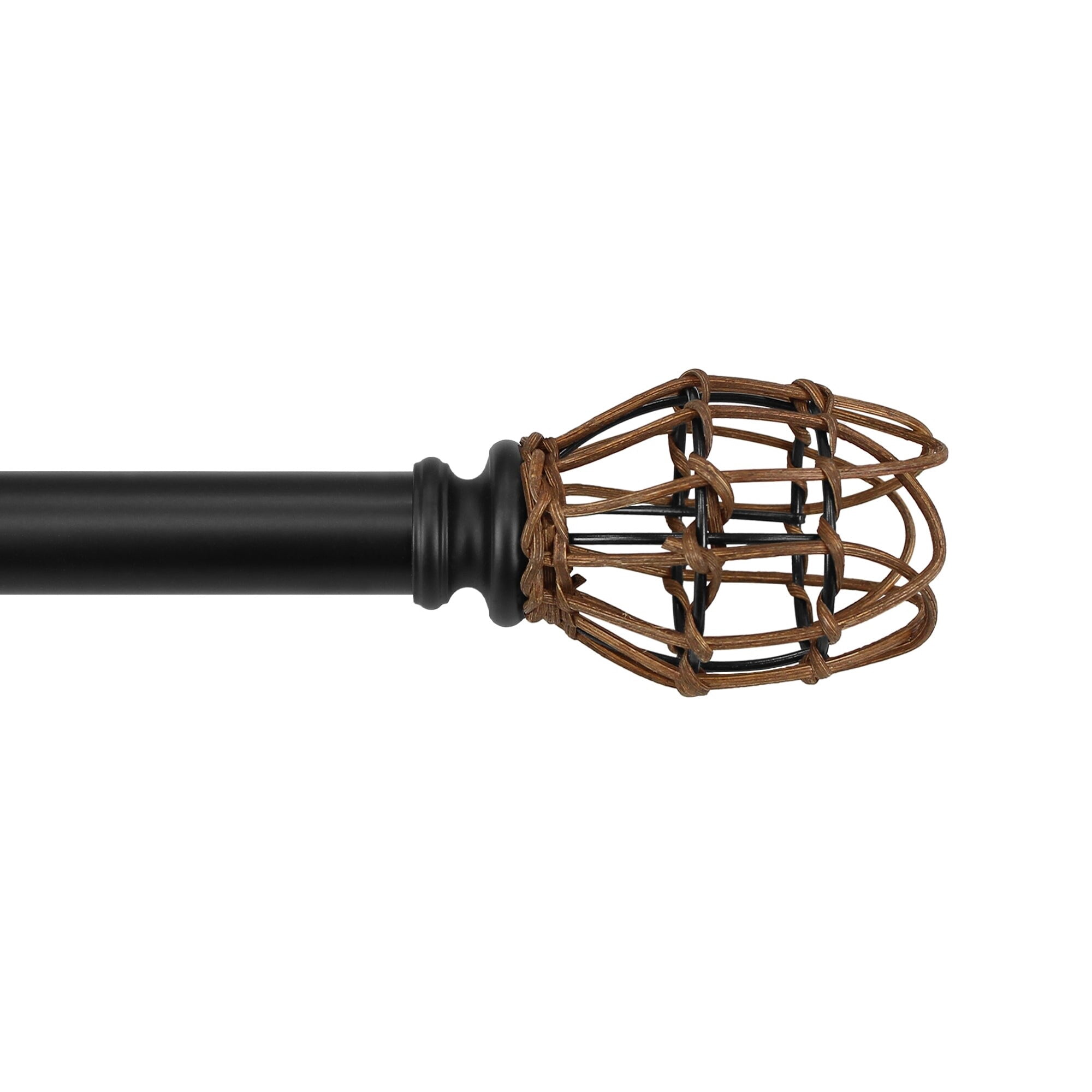 7/8" dia. Single Curtain Rod Set with Vine Woven Tulipa _Matte Black 66"-120" - Black