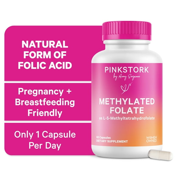 Pink Stork Methylated Folate - Natural Form of Folic Acid for Pregnancy, 60 Capsules