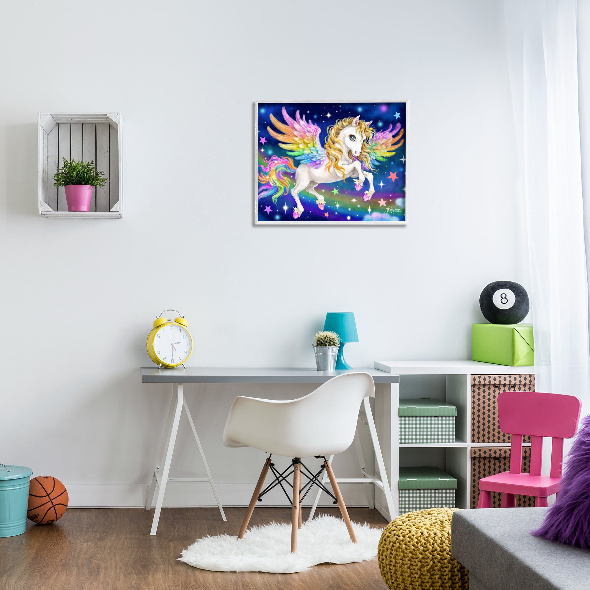 Stupell Industries Rainbow Unicorn in Space Fairy Tales & Fantasy Painting White Framed Art Print Wall Art, 30 x 24