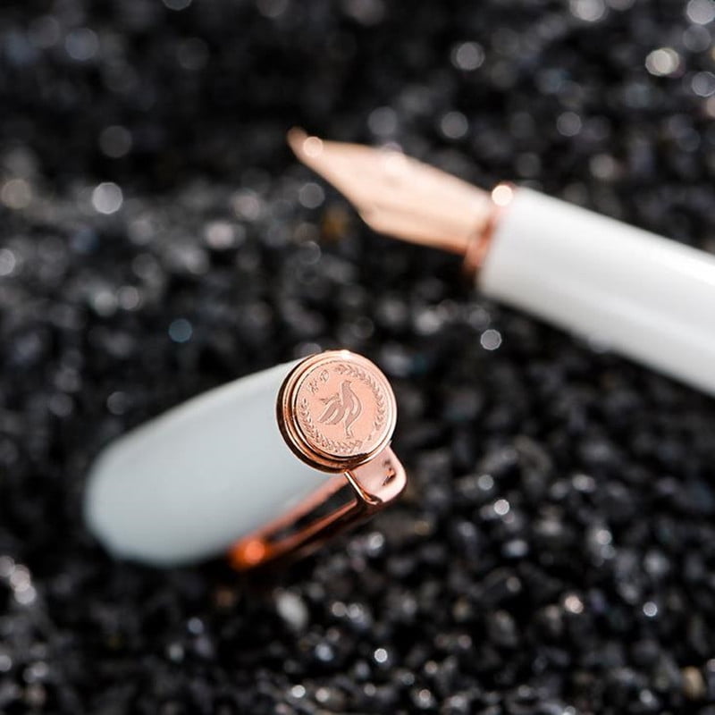 1 x Steel Fountain Pen Push Type Cap Rose Gold Plated EF/F Nib  Writing Pen