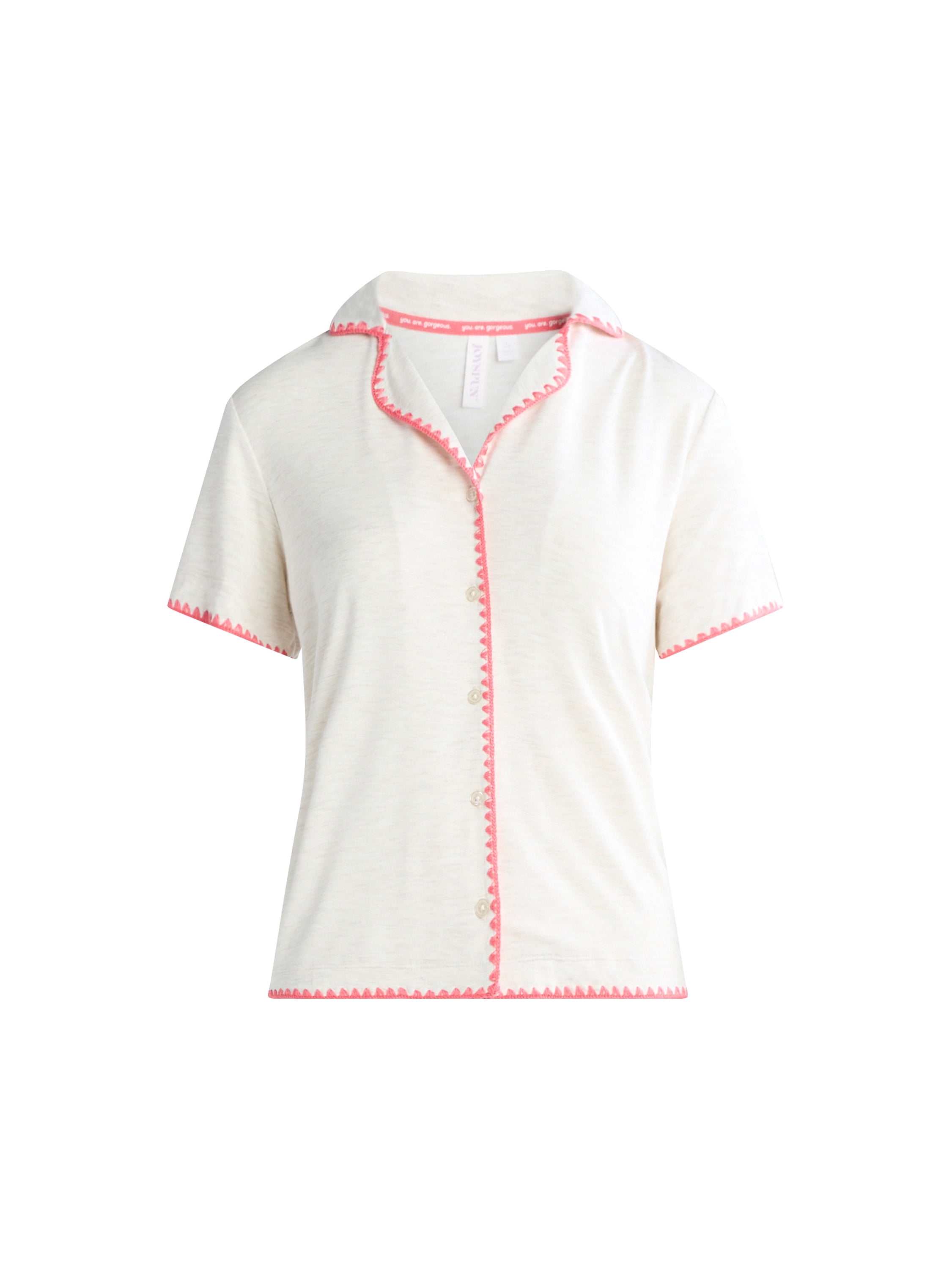 Joyspun Women’s Short Sleeve Notch Top and Shorts Pajama Set with Blanket Stitching, Sizes XS-3X