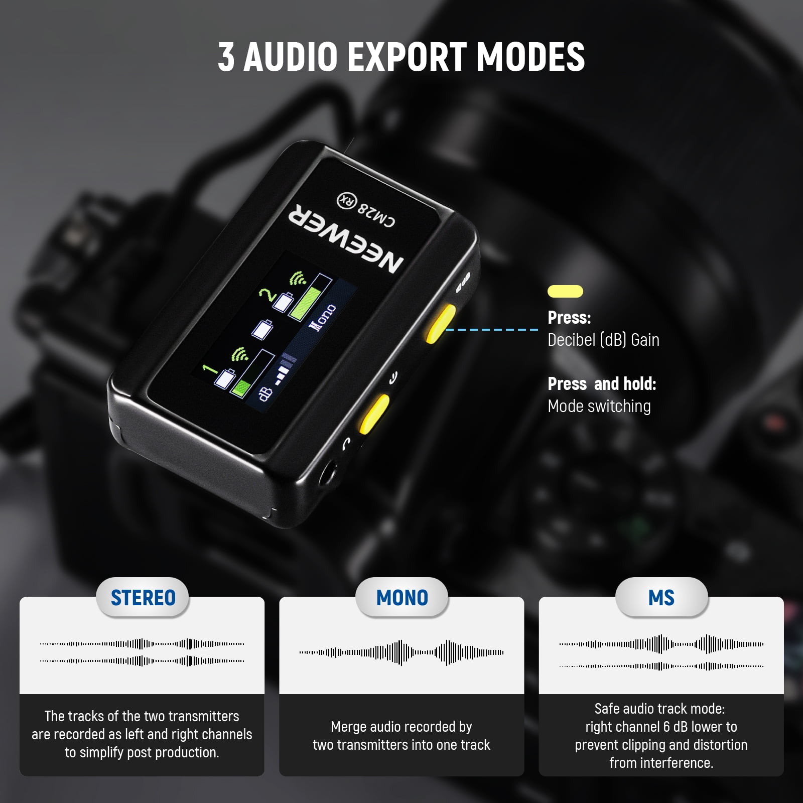 Neewer CM28 Wireless Lav Mic System, 9H Playtime, 4GB Storage, Noise Canceling, Charging Case, for iPhone/Android/PC/Camera/iPad