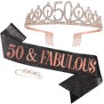 thumbnail image 1 of 50.o y fabuloso 50.o y fabuloso 50.o cumpleaños decoraciones tiara decoraciones de fiesta de cumpleaños accesorios para decoraciones de 50.o cumpleaños de mujeres (oro rosa), 1 of 5