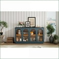 thumbnail image 3 of Navy 4-Door Buffet Cabinet with Arched Glass Doors, Adjustable Shelves & Cable Hole | MDF+Pine Wood, 3 of 26