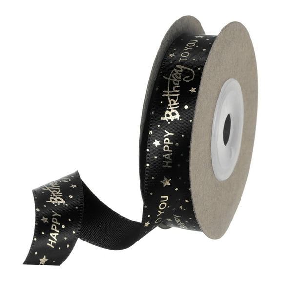 Uxcell 5/8 Inch x 10Yard Satin Ribbons with Gold Printed, Happy Birthday Ribbon, Black