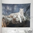 thumbnail image 1 of Tiger Tapestry, Albino Cat Sitting on Rock Sublime Nature Marvelous Animals Endangered Species, Fabric Wall Hanging Decor for Bedroom Living Room Dorm, 5 Sizes, Slate Blue White, by Ambesonne, 1 of 1