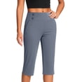 thumbnail image 2 of Nestiefly Capri Pants for Women High Waisted Straight Leg Stretch Lightweight Trousers Casual Work Golf Capris with Pockets Blue M, 2 of 7