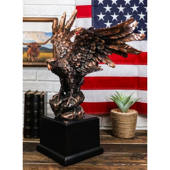 Large Majestic Bald Eagle Landing On Cliff Rock Bronze Electroplated Figurine