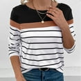 thumbnail image 6 of DDAPJ pyju Womens Long Sleeve Striped Shirts Trendy Casual Fall T-Shirts Color Block Tee Tops Ofertas del día Black L, 6 of 8