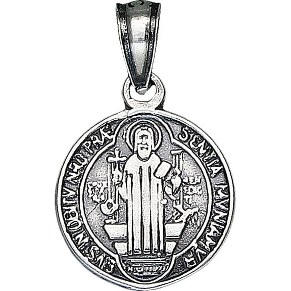 Sterling Silver Saint Benedict Medal Reversible Charm Pendant Necklace Antique Finish with 18 Inch Chain