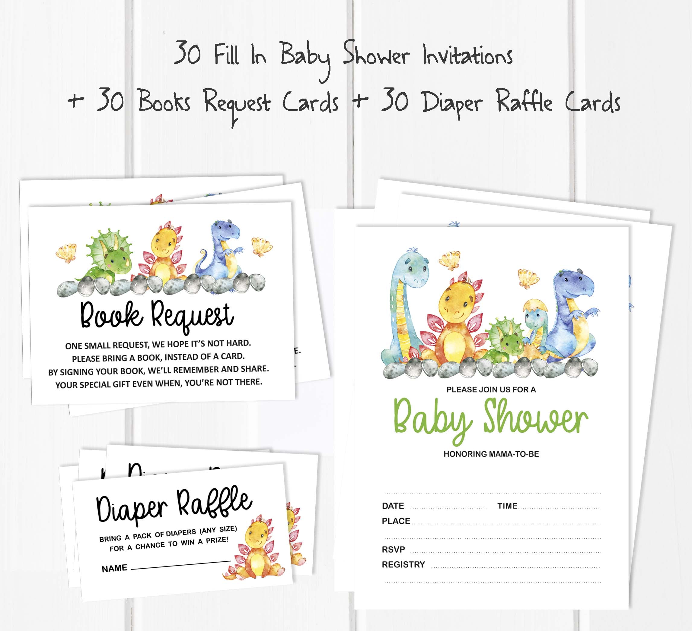Inkdotpot Set Of 30Dinosaur Baby Shower Invitations-Diaper Raffle Tickets And Baby Shower Book Request Cards Jungle Animals Invites Its A Boy Its A Girl