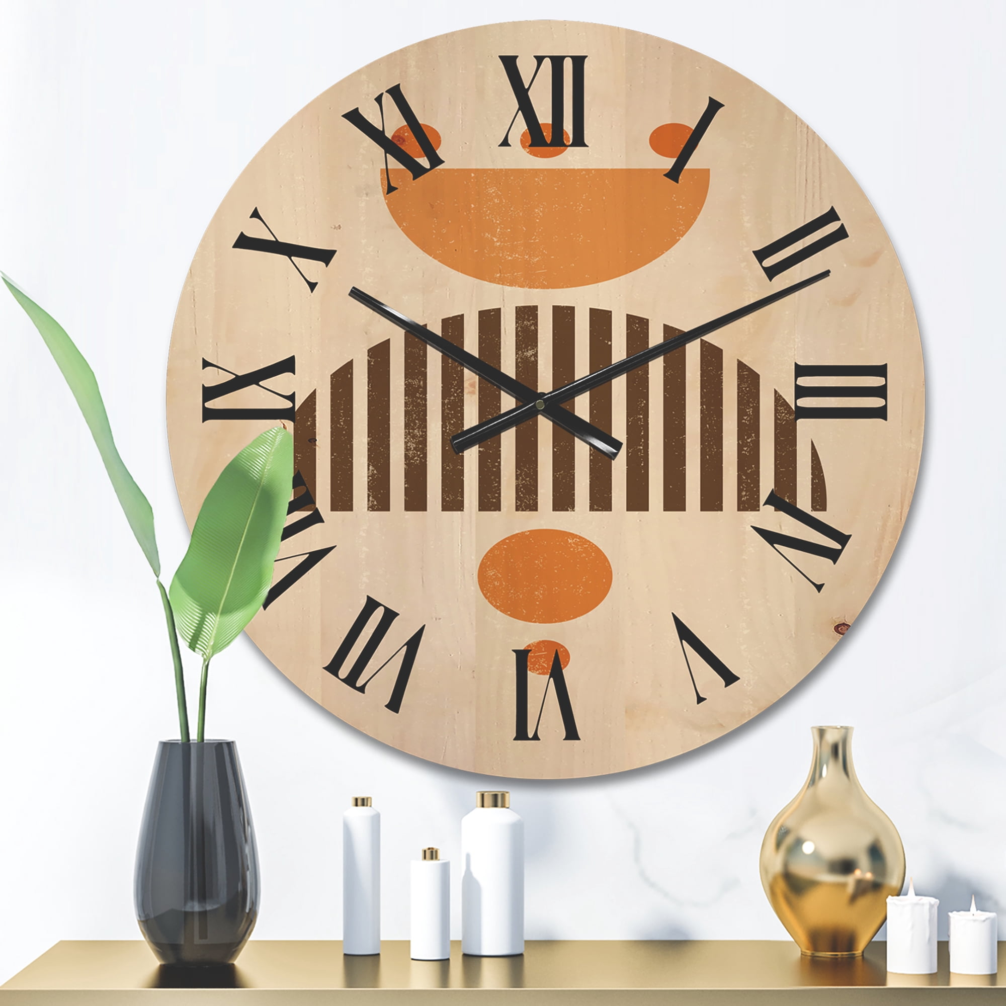 Designart 'Abstract Minimal Moon and Sun In Earth Tones II' Modern Wood Wall Clock
