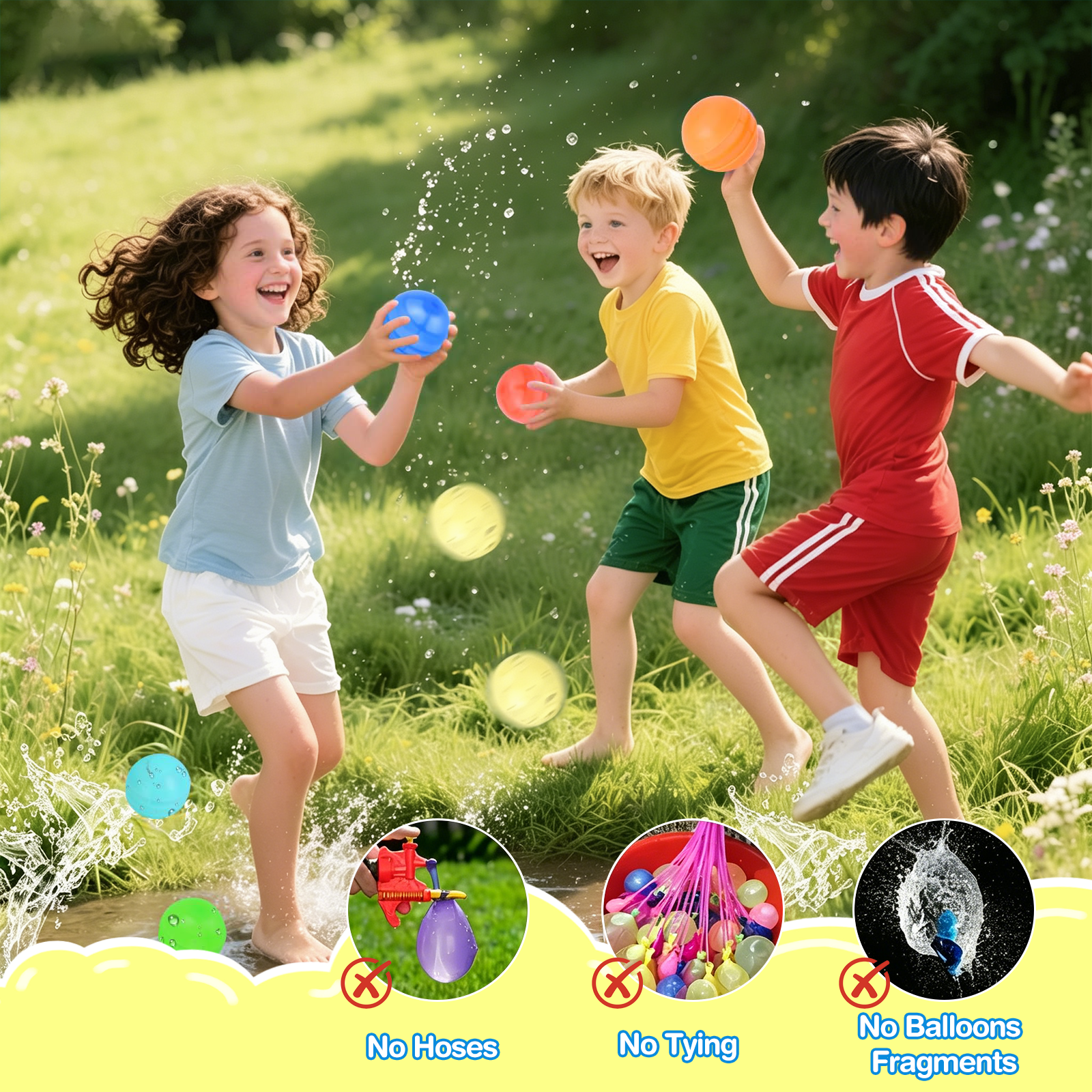 16 Count Reusable Water Balloons, Easy Fill Self Sealing Silicone Water Bombs, Soft Summer Water Toys for Family Backyard Party, Bulk Reusable Water Balloon Set