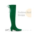 thumbnail image 6 of BLISSFUL STEP  Women's Boot  Faux Suede Thigh High Chunky Heel Square Toe Back Lace Up Side Zipper Boots Green 9, 6 of 7