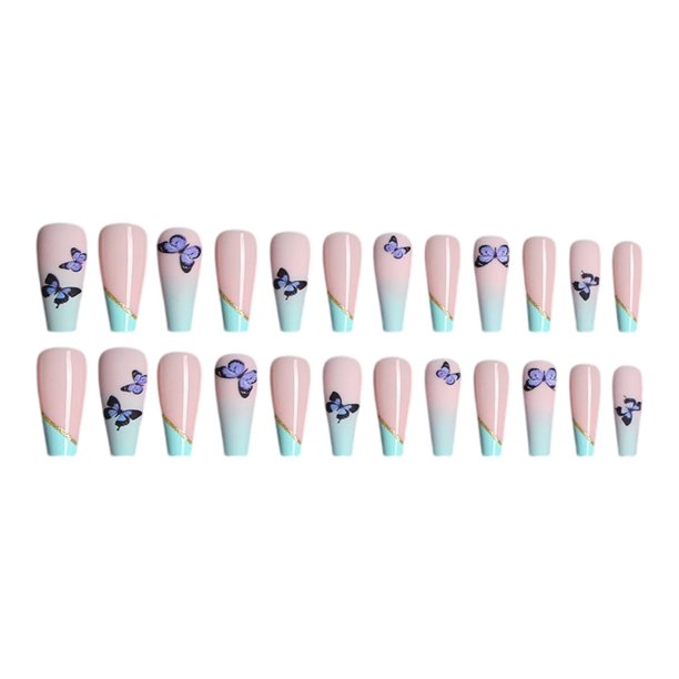 Seitruly Uñas postizas de ataúd, estilo francés clásico, uñas a presión, cubierta completa, punta de uñas, pegatinas de manicura de viscosidad Arte de uñas Tipo 22 Seitruly CE012296-22B