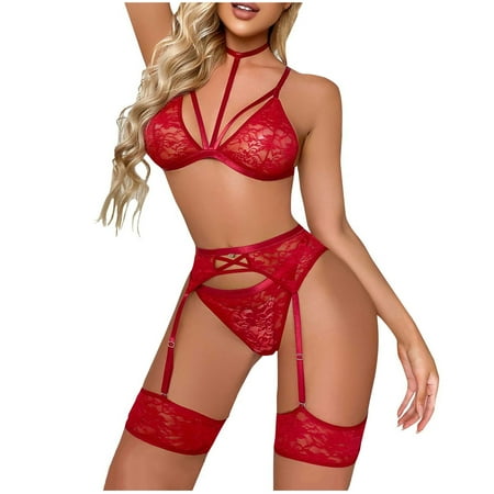 

Sexy Lingerie Garter Hanging Neck Sexy Underwear Lace Three Piece Set bras for women best bras for women bras for women pack