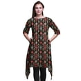 thumbnail image 1 of Bimba Hauts Imprimés Ikat Damassé Noir pour Femmes Kurti Asymétrique Robe d'Été pour Filles XSmall, 1 of 6