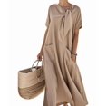 thumbnail image 2 of Robe Maxi Évasée Élégante à Manches Courtes avec Poche à Ruban pour Femmes, Coupe Ample Décontractée, Robe d'Été Kaki TTG, 2 of 7