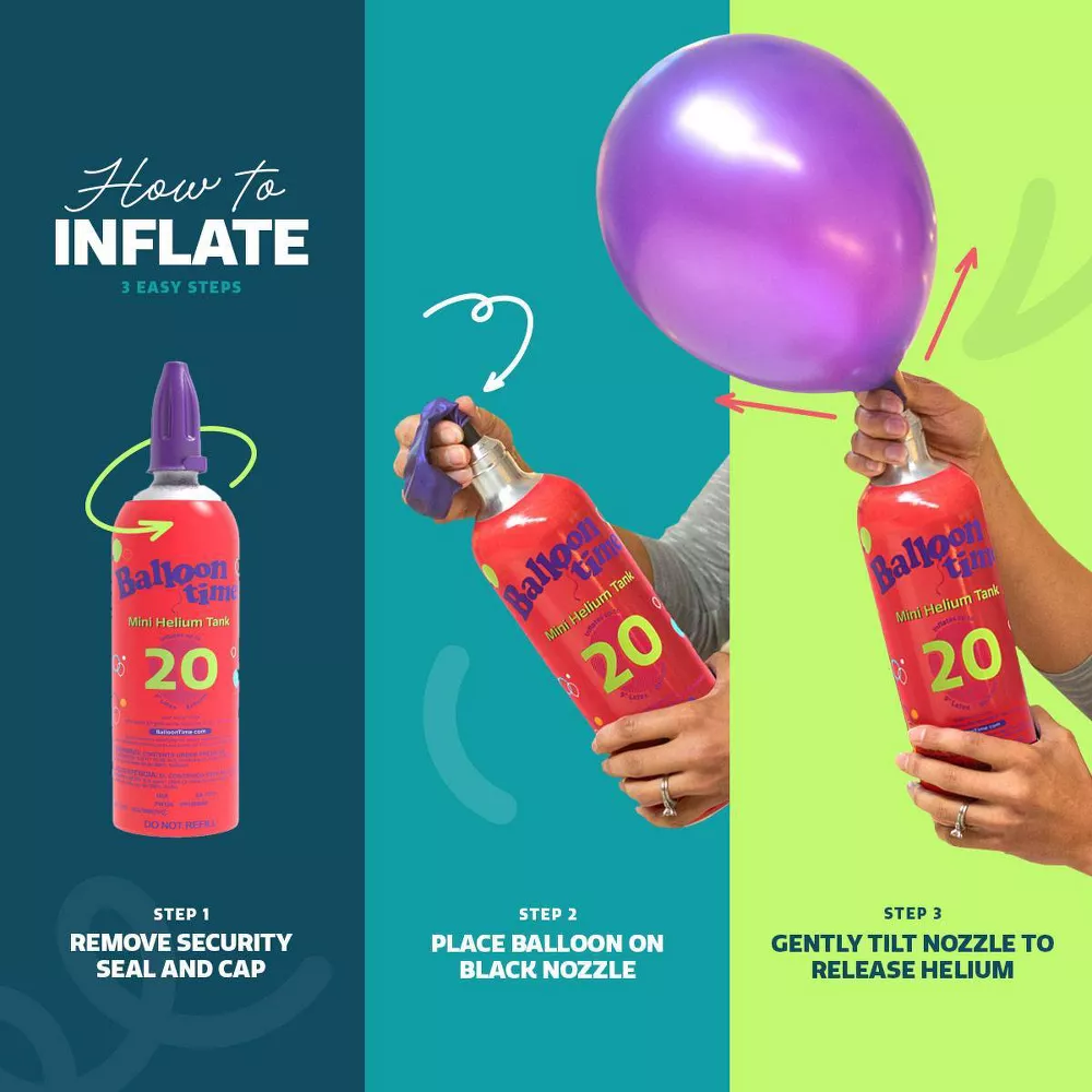 Balloon Time Mini Helium Tank, Portable Helium Tank, Fills 20 9" Balloons