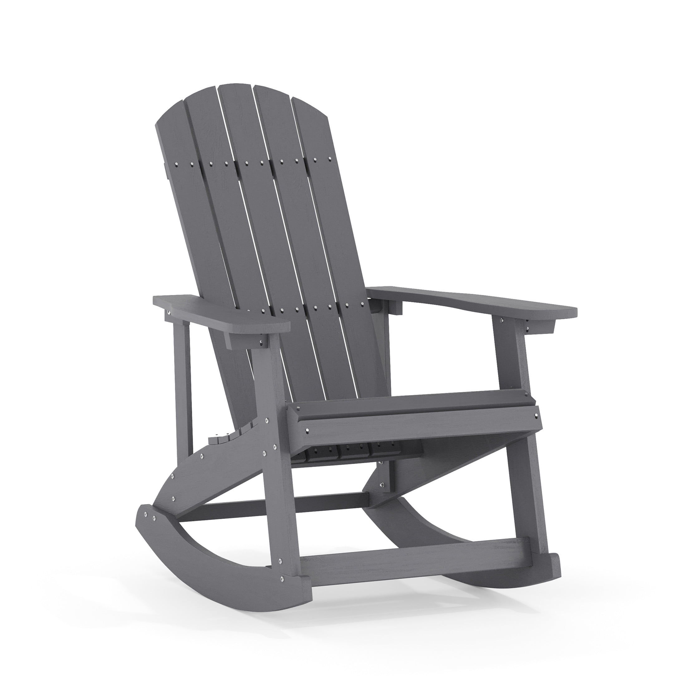 Emma + Oliver Classic All-Weather Poly Resin Rocking Adirondack Chair in Gray with Stainless Steel Hardware for Year Round Use
