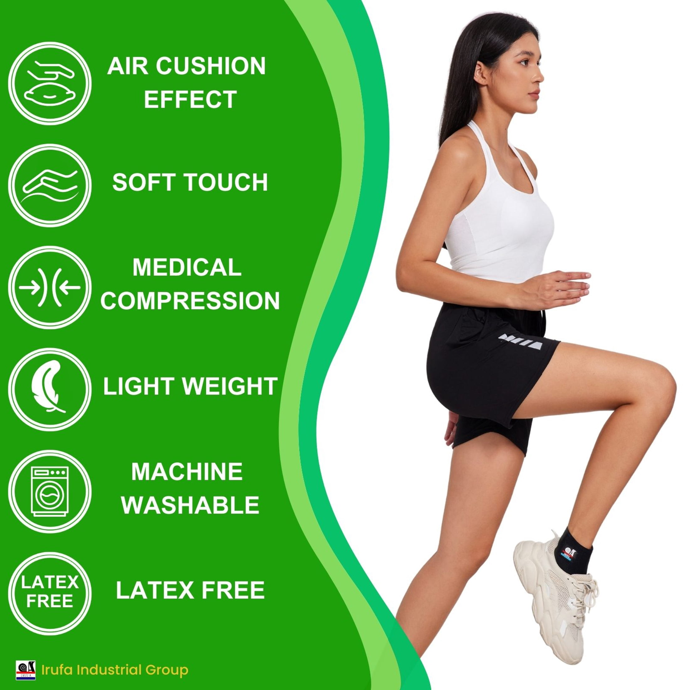 Irufa AN-SF-01 3D Breathable Latex-Free Ankle Sleeve Support Brace Stabilizer, Black, XL, 1 Count