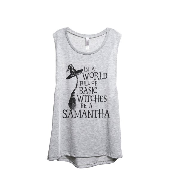 In A World Basic Witches Be Samantha Women's Fashion Sleeveless Muscle Workout Yoga Tank Top Sport Grey Medium
