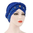 thumbnail image 5 of Stretch Hair Loss Head Wrap Women Turban Cap Muslim Cancer Chemo Hat Beads Braid WHITE, 5 of 8