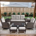 thumbnail image 2 of Opohoro 8-Piece Outdoor Patio Fire Pit Set with Sofa and Flat Arm, 43" Fire Pit Table, Propane Tank Cover for Deck Backyard, 2 of 20