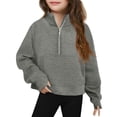 thumbnail image 2 of CCRFTGI Girls Sweatshirt Trendy for Child Half Zipper Cropped Sweatshirt Long Sleeve Comfy Soft Preppy Outfits Thumb Hole Light Gray 13-14Years, 2 of 3