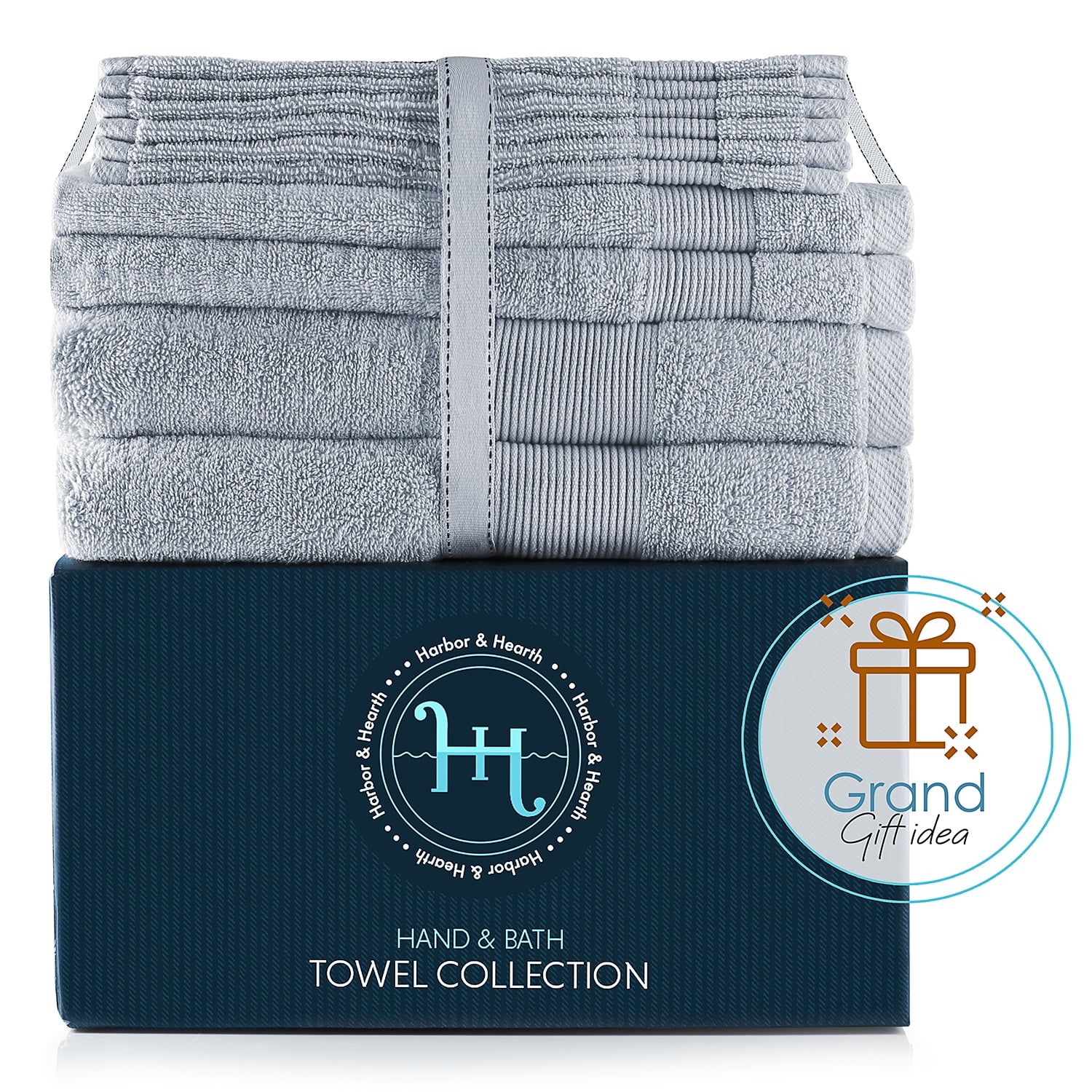 Hearth & Harbor Bath Towel Collection, 100% Cotton Luxury Soft Set of 2 Bath Towels, 2 Hand Towels & 6 Washcloths - Ice Blue