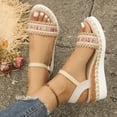 thumbnail image 3 of Rokment Womens Bohemian Ethnic Platform Wedge Sandals 2026 Beach Summer Woven Open Toe Ankle Strap Espadrilles Chunky Heeled Dressy Summer Shoes Red Size 6.5, 3 of 8