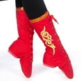 thumbnail image 3 of Tibetan Men Women Dance Boots Unisex Mongolian Dance Shoes Horse Boots New Canvas Dance Performance Ballet Boots Show Footware (White Gold Flower,39), 3 of 4