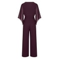 thumbnail image 4 of NSLGXD Dressy Jumpsuits for Women Wedding Guest Evening Party Summer Overalls Chiffon Flare 3/4 Sleeve Jumpsuit Cowl Neck Tie Waist Wide Leg Long Pants Romper, 4 of 6