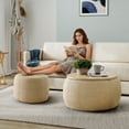 thumbnail image 3 of Aukfa 2pc Round Storage Ottoman, Woven Rattan Pouf Foot Rest Stools, Coffee End Table for Living Room, Bedroom, Dorm, Beige, 3 of 8