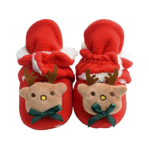 Otqutp Kids Solid Color Slippers Christmas Booties Soft Baby Santa Winter Warm Slippers Snow Boots Crib Shoes Anti-slip House Slippers (Red,3-6 Months)